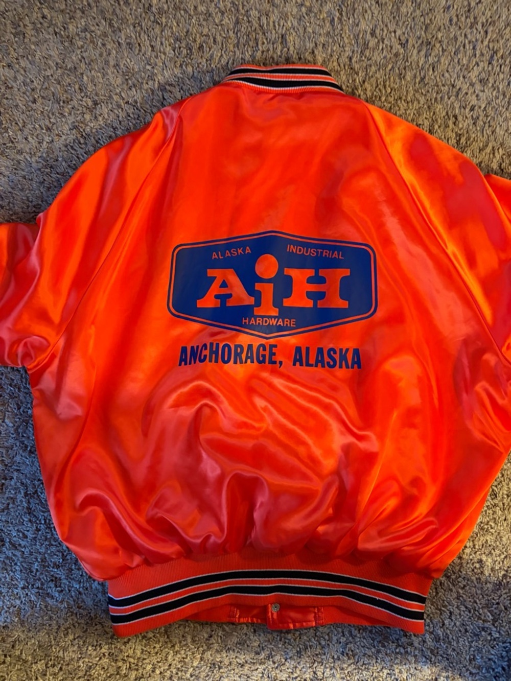 Vintage AIH Anchorage Alaska Orange Satin Jacket
